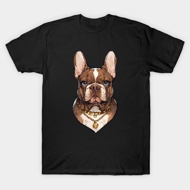 Chocolate Tan with Gold Chain French Bulldog T-Shirt by CandyApparel